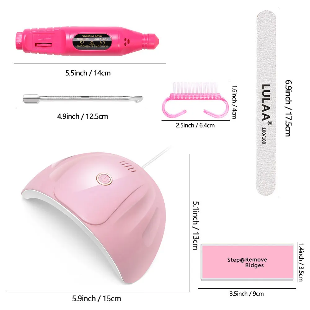 YIKOOLIN Portable USB Electric Nail Drill Polish Kit with UV LED Nail Lamp Nail Separator Polishing Block Manicure Tool kit 6