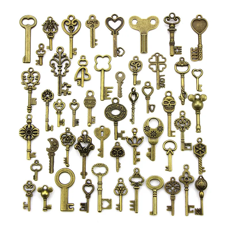 Old Look Bronze Keys Mix Antique Bronze Vintage Pendant Metal Charms Decorations Diy Pendant Jewelry Findings 50PCS