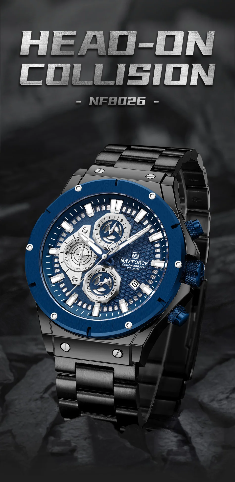 Naviforce 8026 Chronograph Stainless Steel Watch description image
