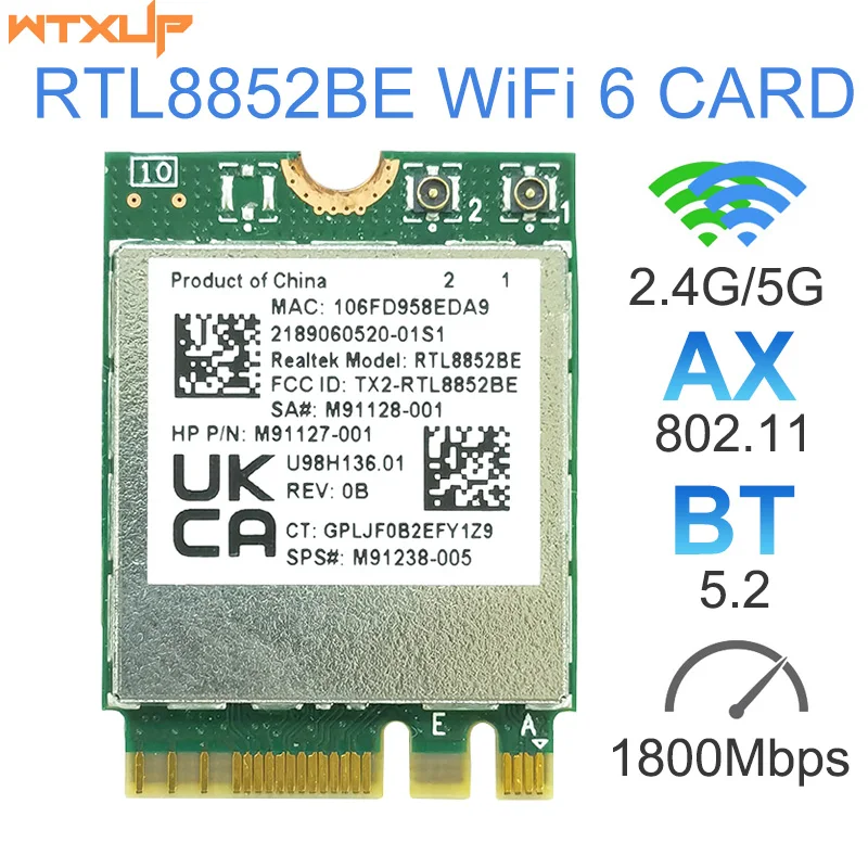 WiFi-6-Dual-Band-AX1800-Realtek-RTL8852BE-M-2-NGFF-Adapter-Bluetooth-5 ...