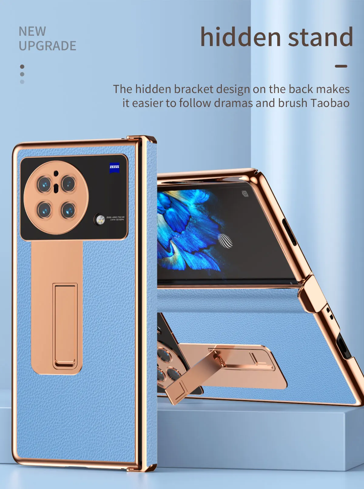 VIVO X FOLD Electroplated Hinged Leather Phone Case, Hidden Stand Covered With Tempered Glass Film Pencil Slot Box