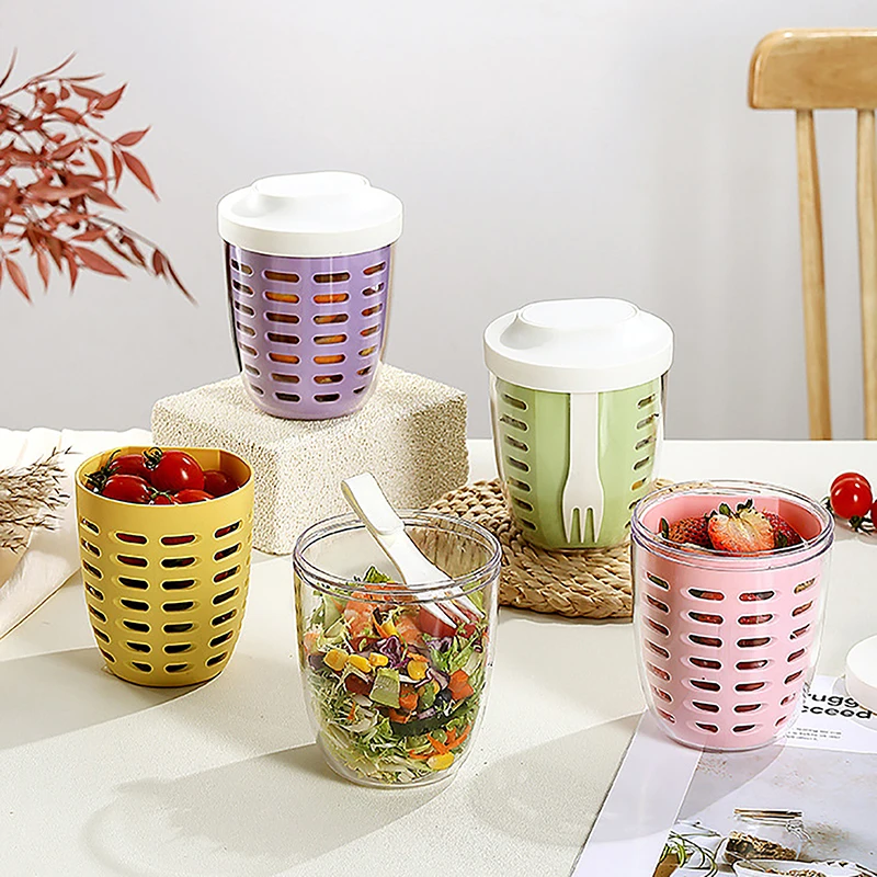 

Portable Picnic Box With Fork Household Fruit Cup With Fork Large Capacity Storage Stick Plastic Cup Sealed Leak-Proof Box