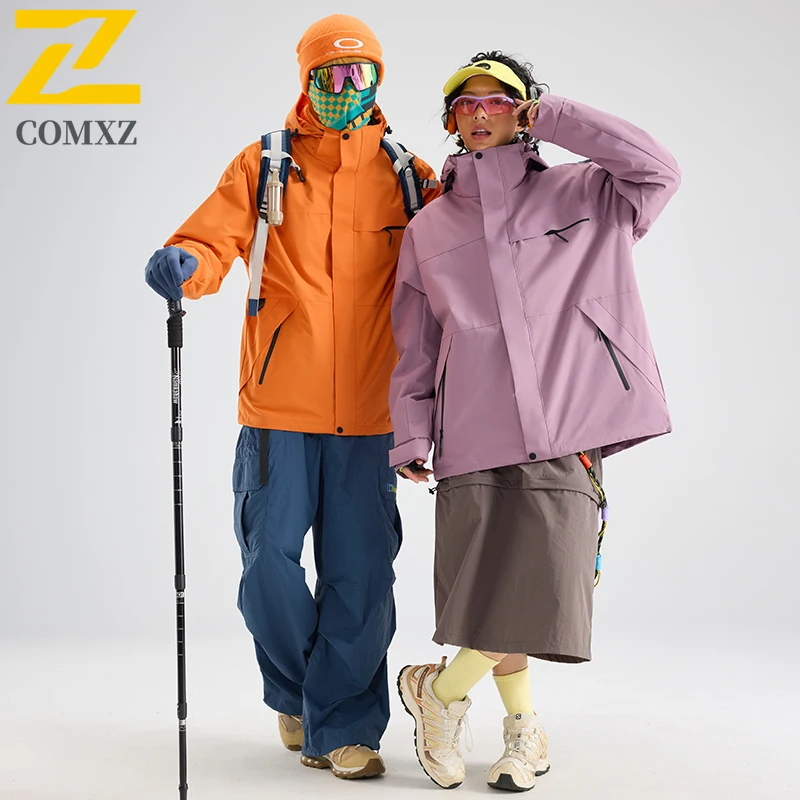 EiAO Outdoor Jacket Couple 2-Piece Set Men Women Waterproof Windproof Breathable Hiking Climbing Three-in-One Coat Streetwear