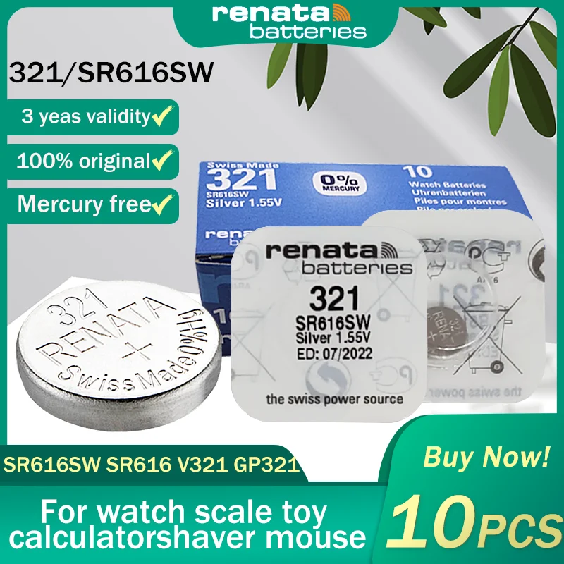 10PCS-100-Renata-321-SR616SW-SR616-V321-GP321-1-55V-Silver-Oxide-Watch ...