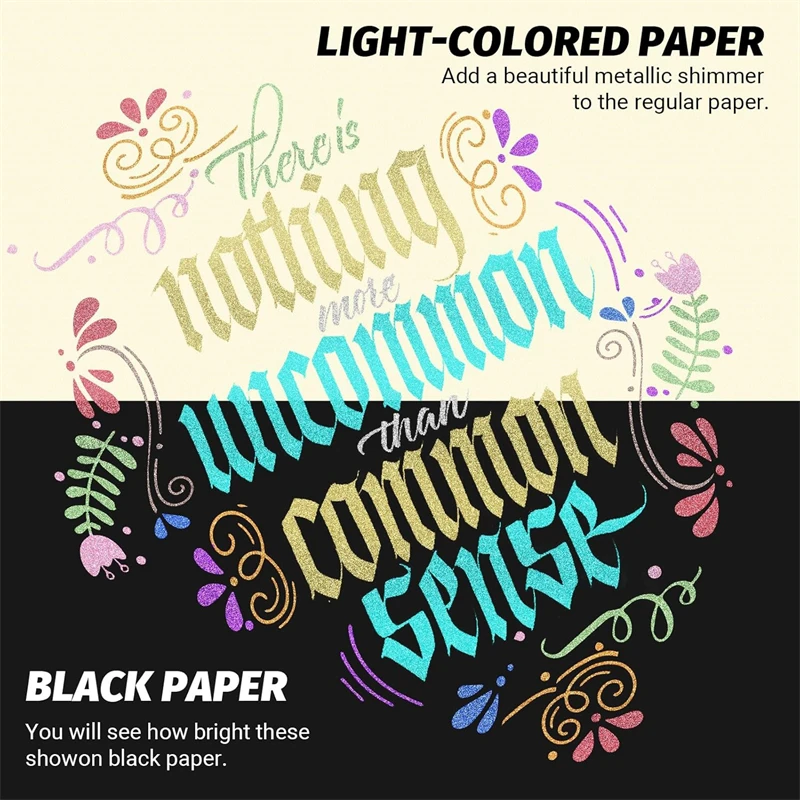 Metallic Markers 12 Colors Dual Tip Chisel & Round Tip Scrapbook Markers Pens for Black Paper DIY Arts & Crafts Wood Glass