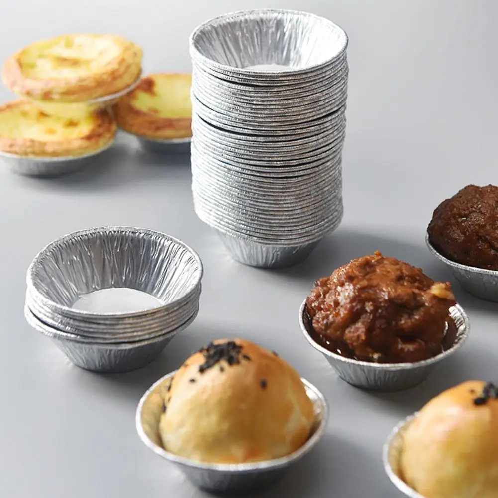 Disposable Egg Tart Molds Aluminum Foil Cupcake Mold Cake Cookie Mold 100Pcs Kitchen Bakeware Tools For Tart Pie Baking Cooking cake baking mold cake baking pans cannoli tubes baking molds