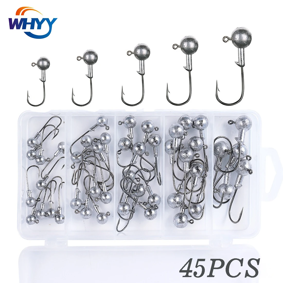 

WHYY 45Pcs Crank Jig Head Hook Set Lead Jig Head Sharp Barbed Hook For Soft Worm Bait Bass Trout Freshwater Saltwater Lures