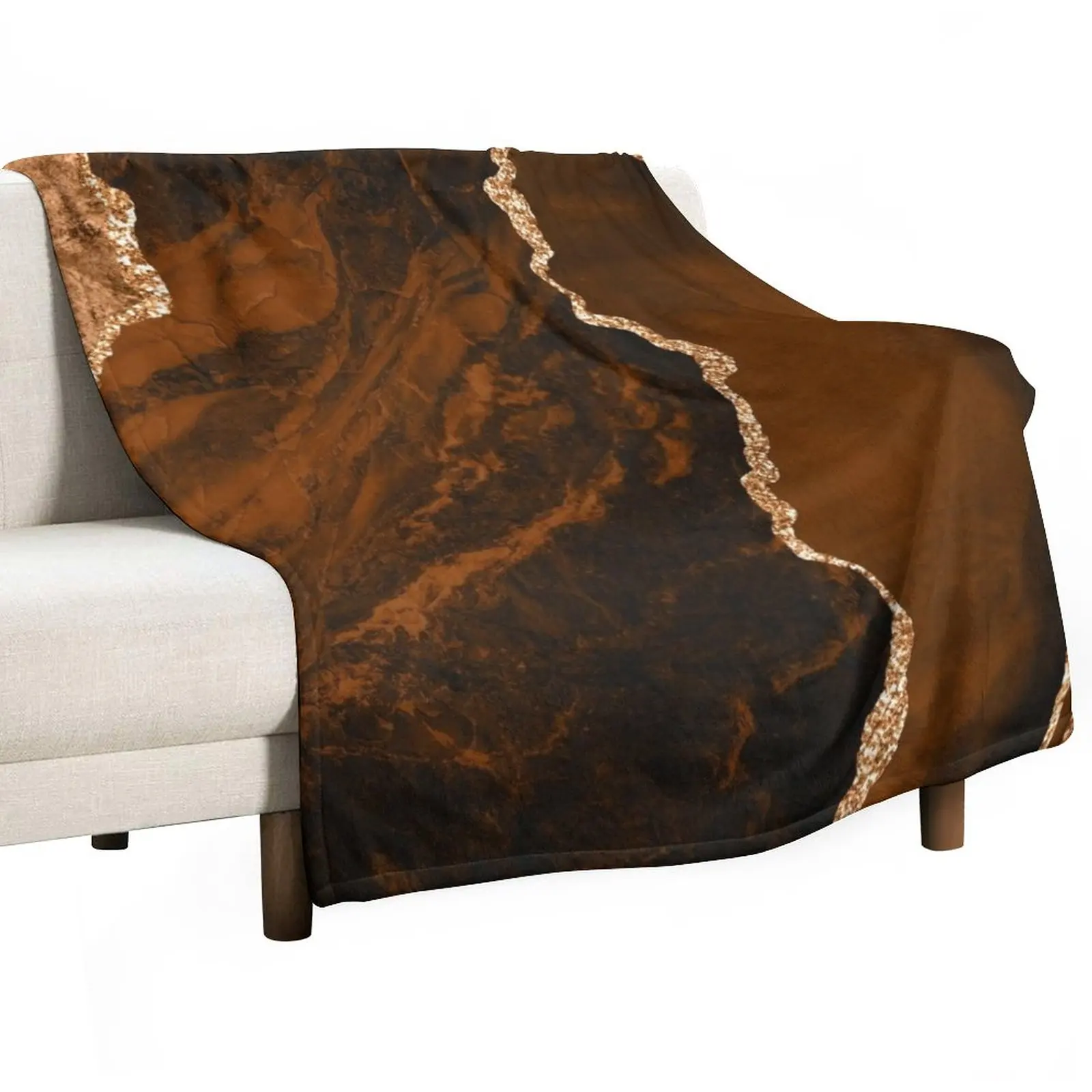 

Abstract Chocolate Brown & Gold Modern Geode Agate Design Throw Blanket Plaid on the sofa Blankets For Bed Soft Plush Plaid