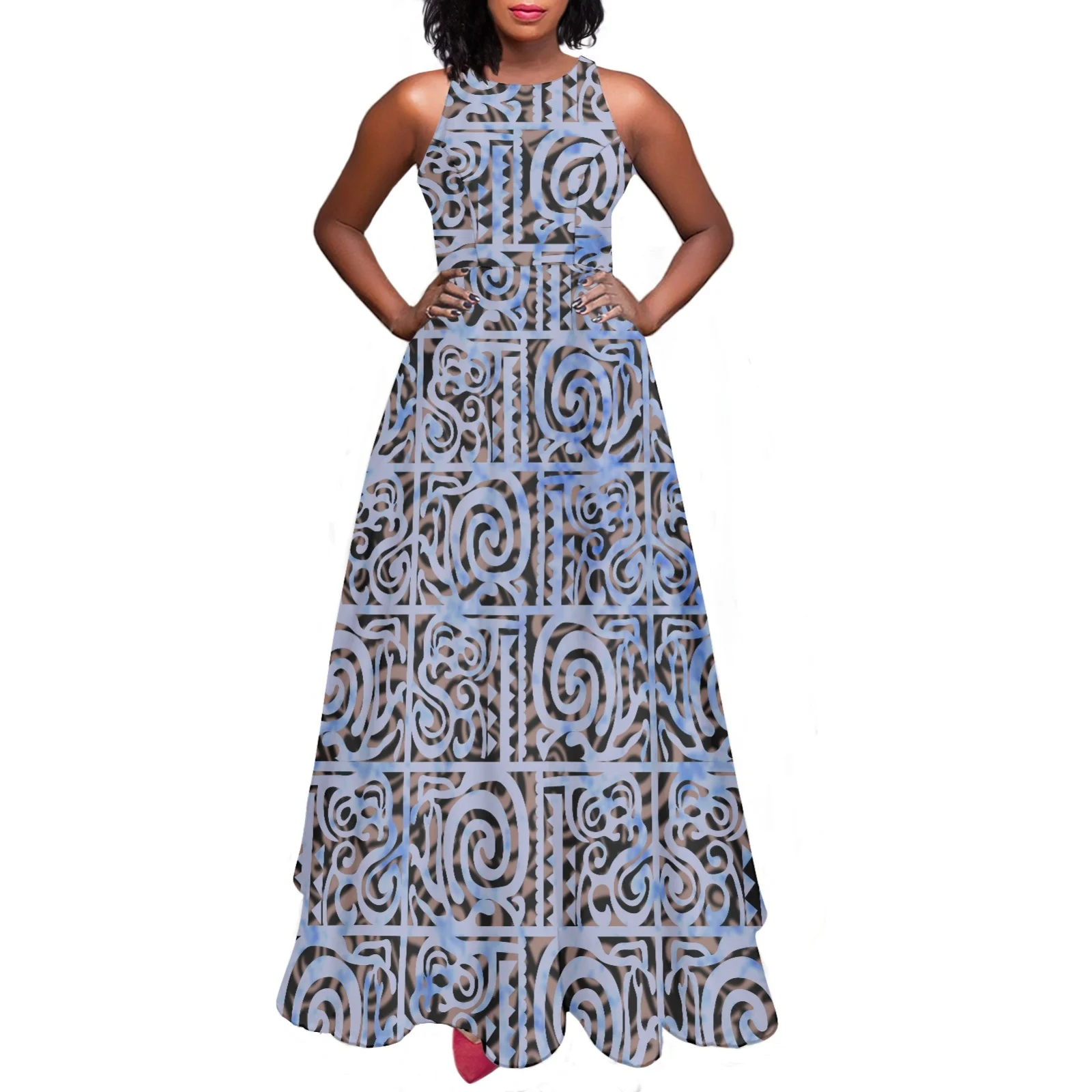 

High Quality Summer Samoan Design Long Dress 2023 Elegant Robe Party Sleeveless Dresses Women Vintage Casual Maxi Dress