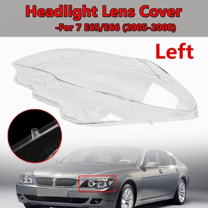 

2Pcs Car Clear Headlight Lens Shell Cover Replacement Head Light Lamp Cover For-BMW 7 E65 E66 2005-2008