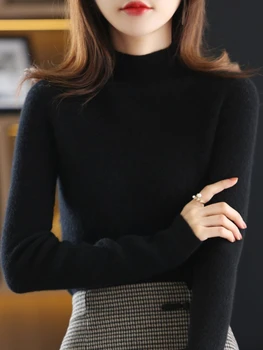 الياقة المدورة البلوفرات خريف شتاء جديد سترة الكشمير المعنقة المرأة عادية متماسكة الصلبة القمم الكورية موضة الدافئة قاع البلوزات 3