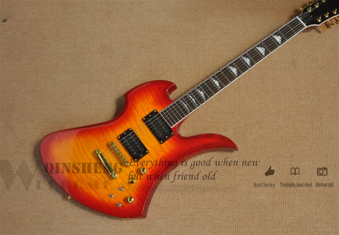 

Электрическая гитара Cherry Sunburst, корпус BC, Звездный клен, верхняя звезда, золотые тюнеры, фиксированный мост, активная батарея