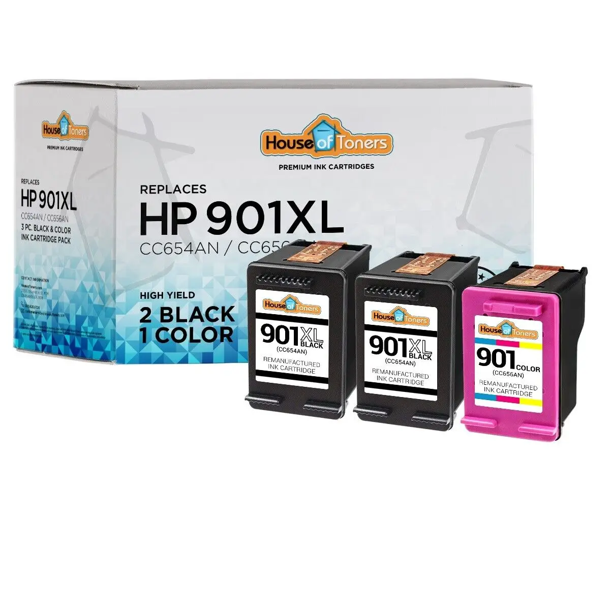 

3pk #901XL Ink Cartridges CC654AN CC656AN for HP OfficeJet G510 J4524 J4540