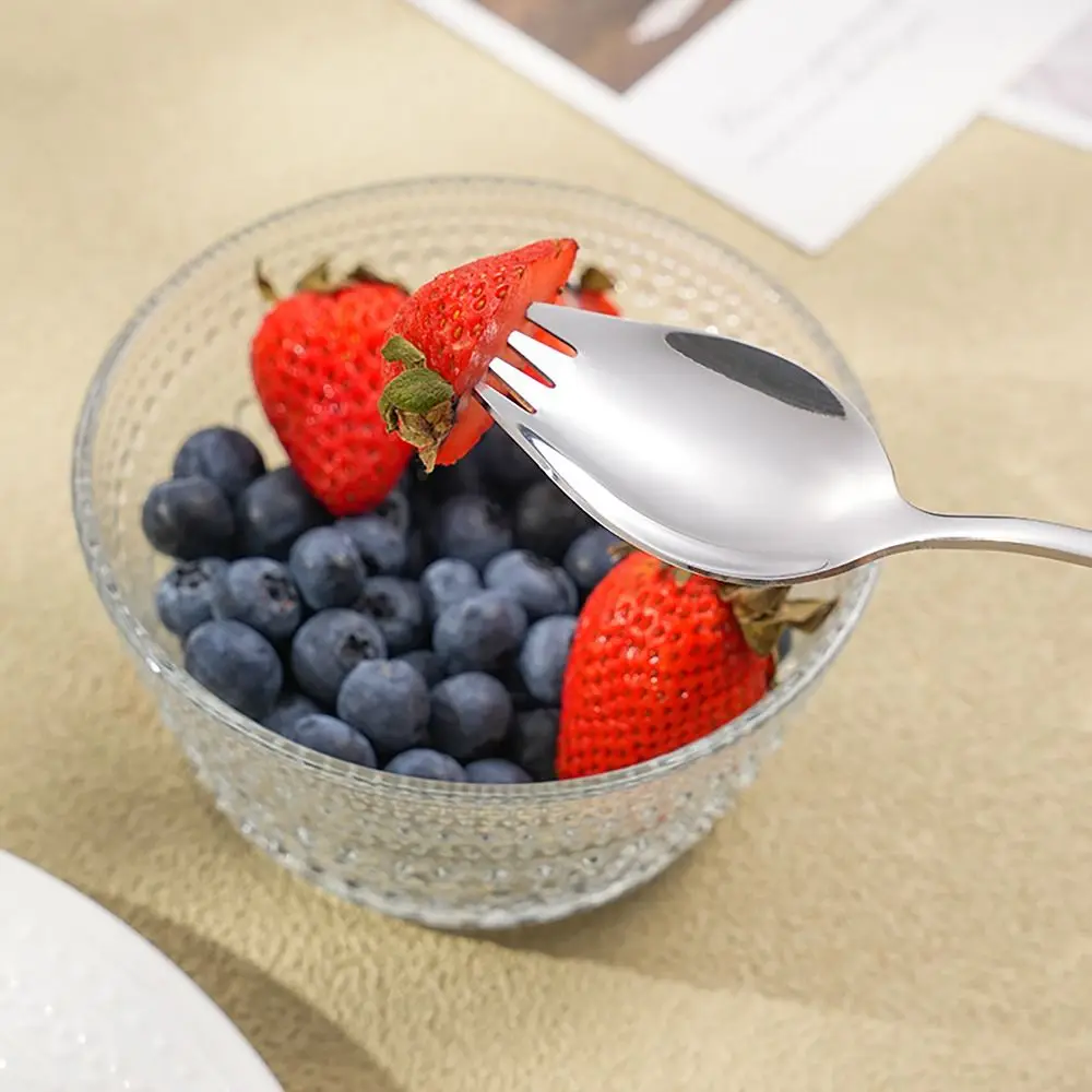 2 in 1 Salad Spoon Fork Long Handle Stainless Steel Soup Spoons 5 Colors Dishwasher Tableware Spork Dessert Spoons