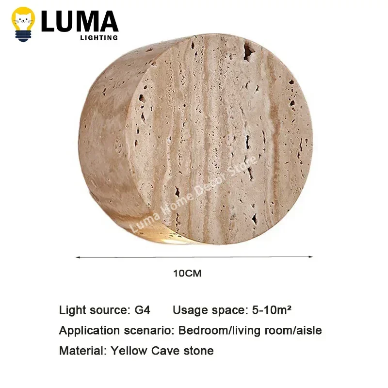 Led Wall Lamp Wall Light Luma Wabi-Sabi Yellow Travertine Wall Light Natural Stone LED Wall Sconce Lamp For Bedroom Bedside Aisle Stair Restaurant