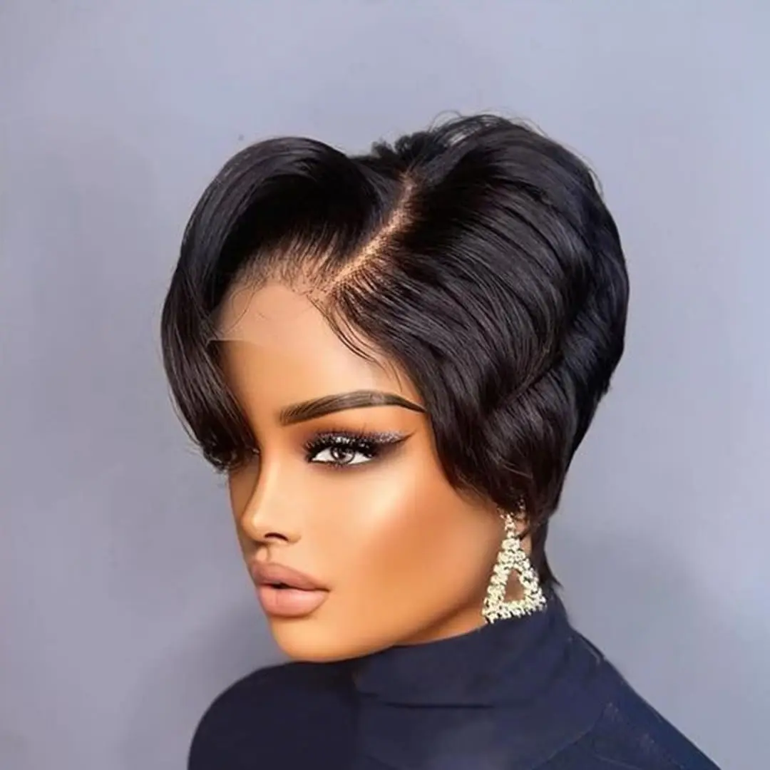 Pixie Cut Wigs Human Hair Wigs For Women straight Short Bob Wig Brazilian PrePlucked 13x4 Lace Frontal 180Density