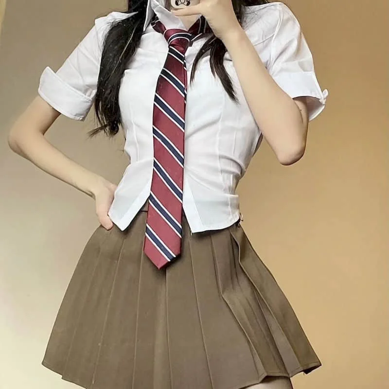 

Sweet JK Uniform Dress Sets Two Piece Sets Women Outfits Short Sleeve Shirts High Waist Pleated Skirt Sets New In Matching Sets