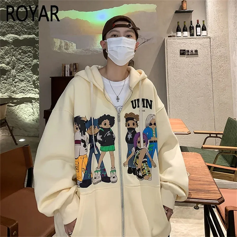 2024 hoodie men's spring and fall fashion Instagram hooded loose American retro cardigan coat