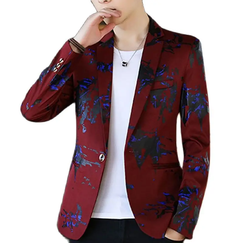 

Blazer Men，Suit Male，Men's Suit，Four Seasons Men's Suit, Slim Version, Print,One Button, Pocket Decoration,Comfort Wedding Dress