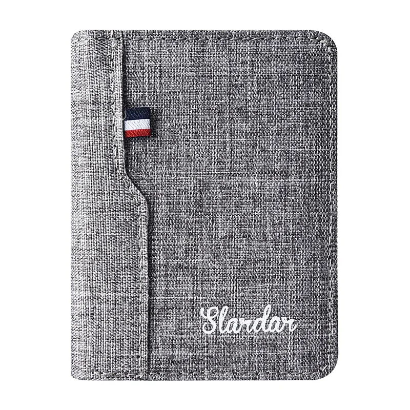 Men's ultra-thin canvas card clip casual large card bag short youth multi card slot casual leather wallet