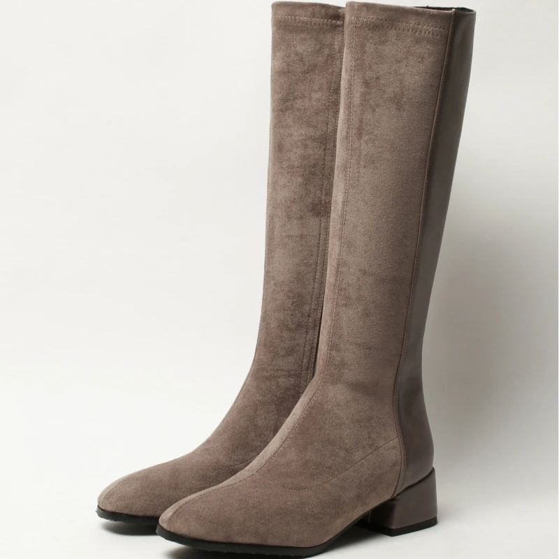 Knee High Black Boots Low Heel Knee High Boots Women Suede Women's