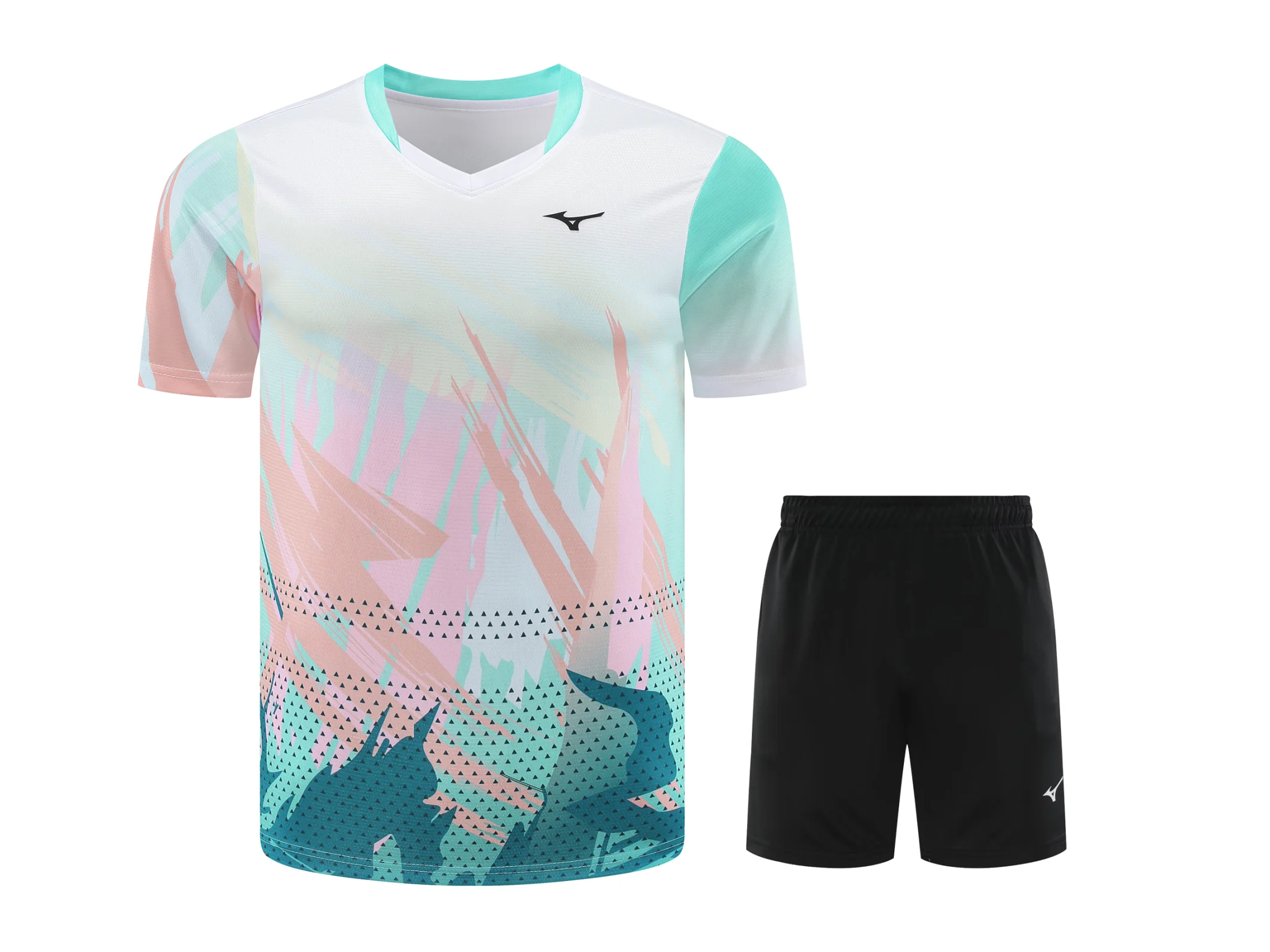 Customized a set of men's and women's badminton T-shirt shorts tennis clothes quick drying material breathable V-neck half sleev
