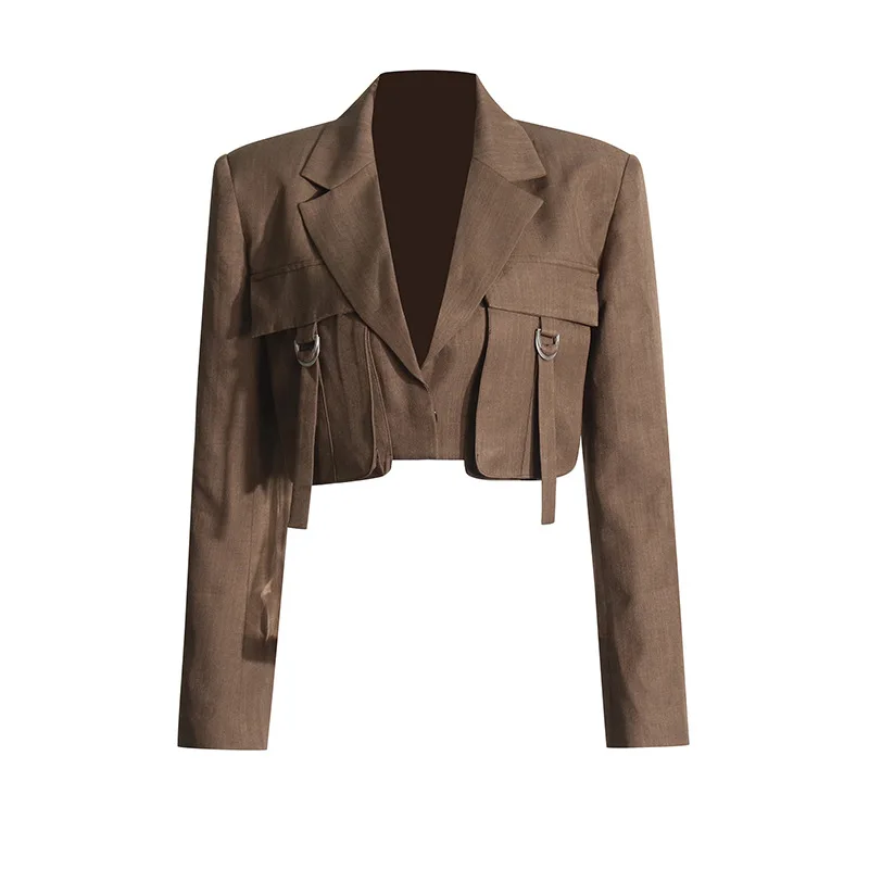 

Летний короткий костюм SuperAen в европейском и американском стиле, новинка 2024, модный дизайнерский блейзер с накладными карманами