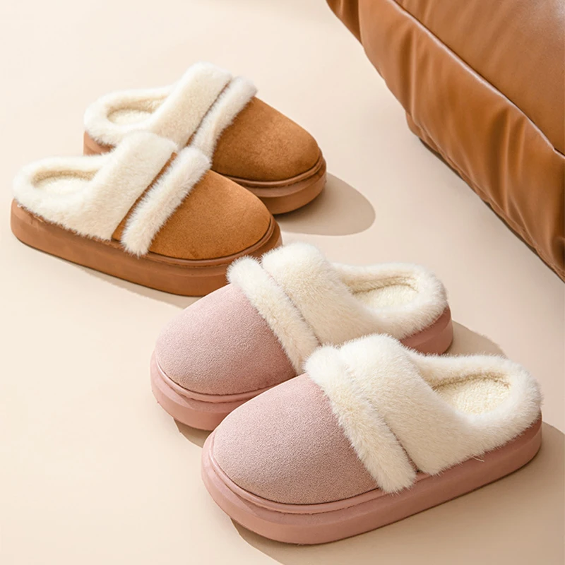 New Fur Slippers For Women Winter Fluffy Fashion Warm Thick Sole Plush Cozy Slides For Home Indoor Platform Cotton Shoes 2