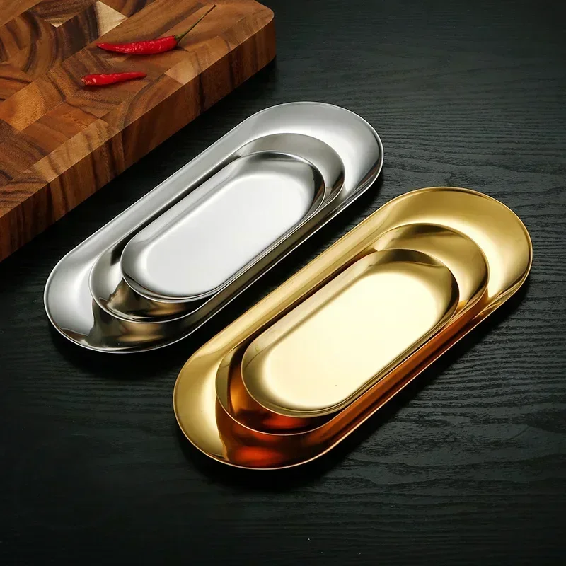 Gold Silver 430 Stainless Steel Food Cosmetic Jewelry Storage Trays Nail Art Equipment Plate Doctor Surgical Tray Nails Dish 2