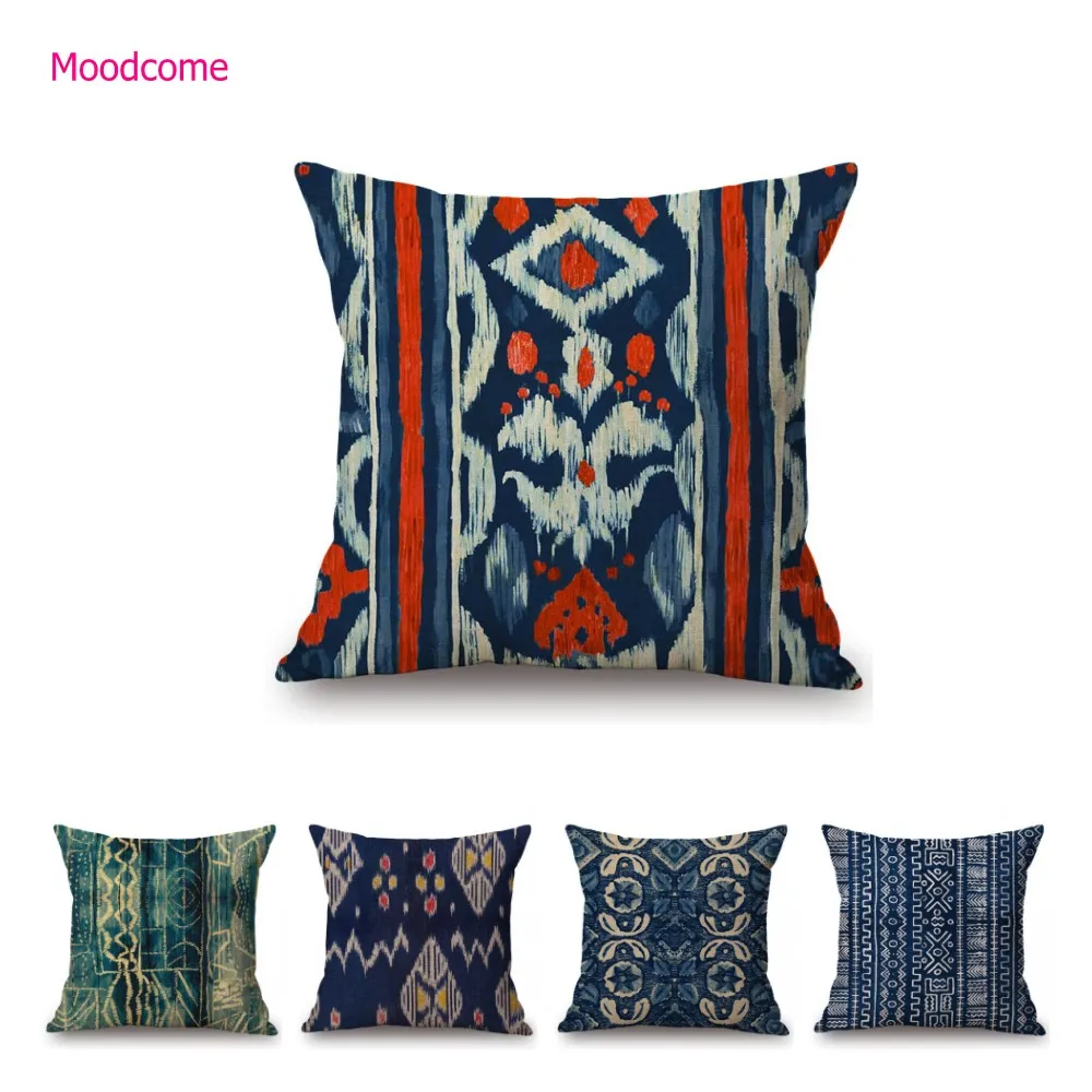 

Ethnic Geometric Art Fabric Motif Bohe Mediterranean Decorative Traditional Pattern Sofa Pillow Case Cotton Linen Cushion Cover