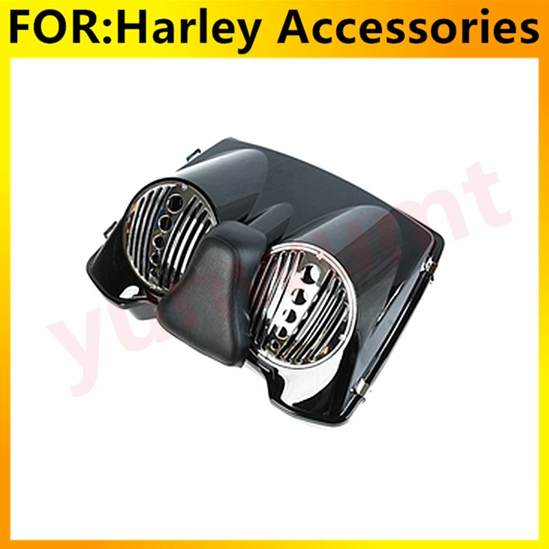 

Black Double 8 inch Speaker Lid W Backrest For Harley Touring 1994 - 2013 razor chopped King Tour Pak Trunk