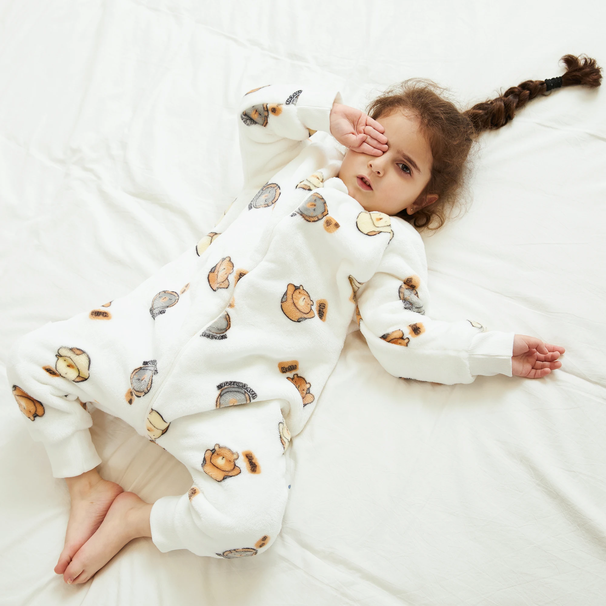 Cartoon Kids Sleeping Bags for Boys Girls 1 to 2 3 4 5 6 Years Winter Children Pyjamas Pink Cat Green Dinosaurio Toddler Onesies