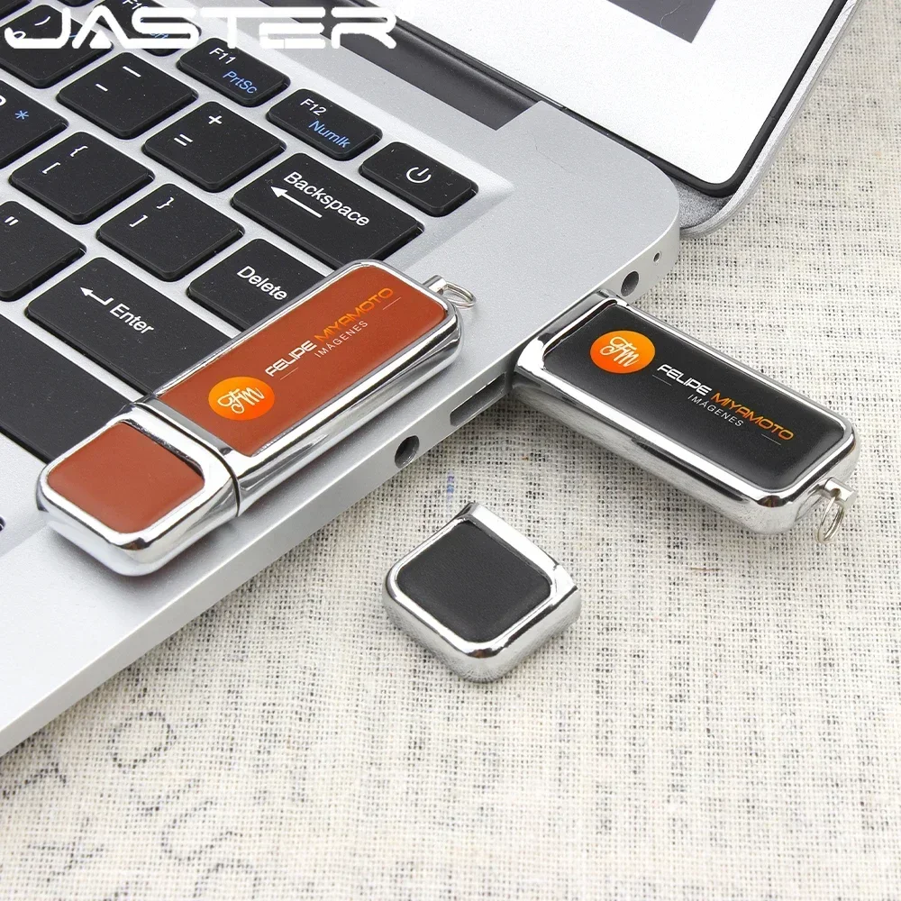 Jaster-usb 2.0 Flash Drives de Couro Marrom Logotipo Empresarial Pen Drive Fashion u Disk Cor Livre 128gb 64gb 32gb 64gb - Imagem 2