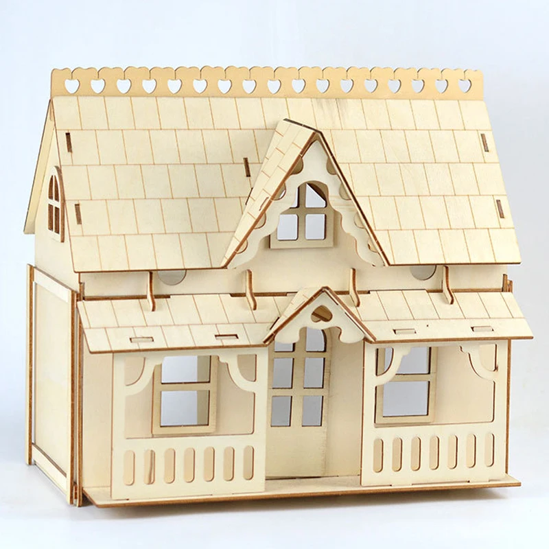 Wooden Miniature Doll House 3D Puzzle Building Model Kit DIY Assembled DollHouses Toys For Children Girls Birthday Gift 2