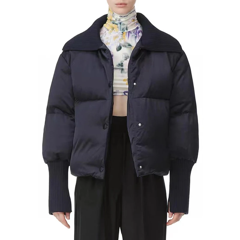 

High quality women's jacket tops 2023 fall and winter new threaded lapel white goose down loose short bread down jacket y2k