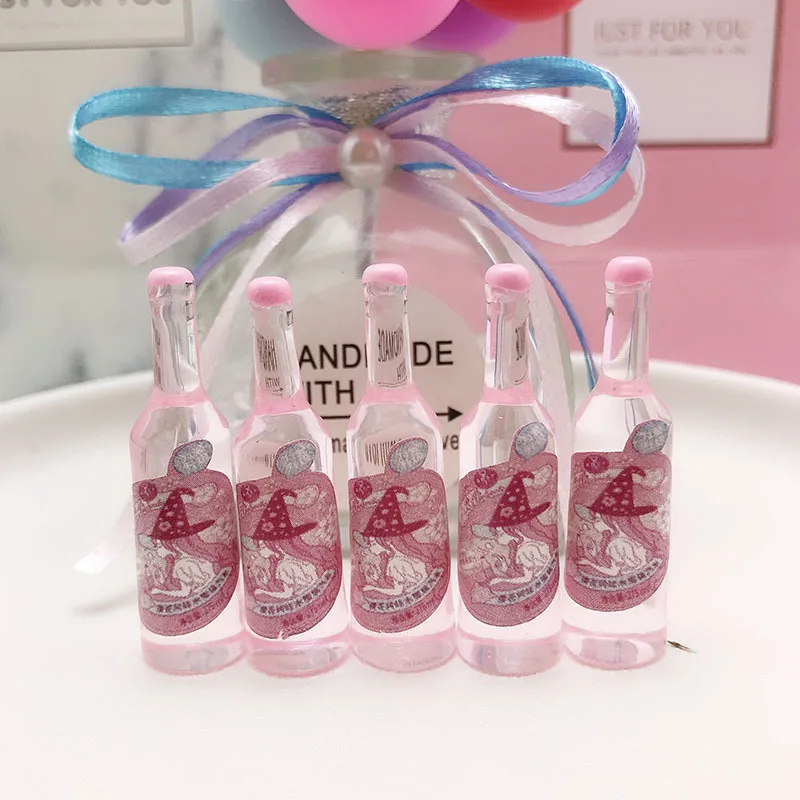 10Pcs Rosa Bere Bottiglia Di Figurine In Miniatura In Resina Cabochon Fata Decorazione Del Giardino Fai Da Te Scrapbooking Accessori Dei Monili 10*40M