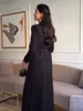 Long Dresses for Women Two Piece Dress Autumn Suit Collar Long Sleeve Pleated Skirt A-Line Slim Belt Black Dress Two-piece Set 2