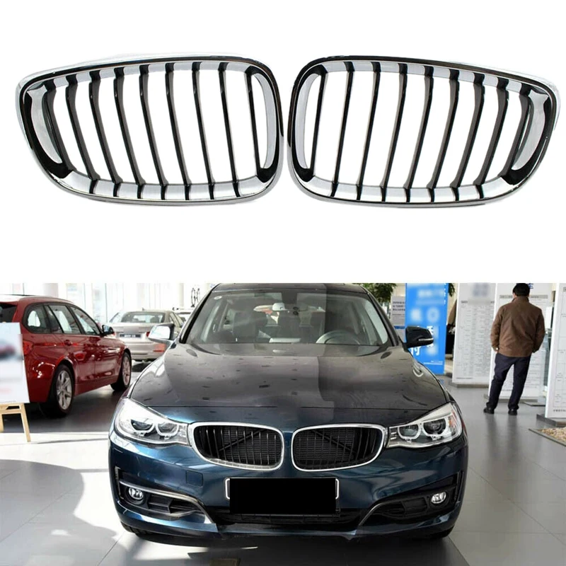 

1 Pair Car Front Kidney Grille Chrome & Black For-BMW F34 328I 335I GT 2014-2017 51137294803 51137294804