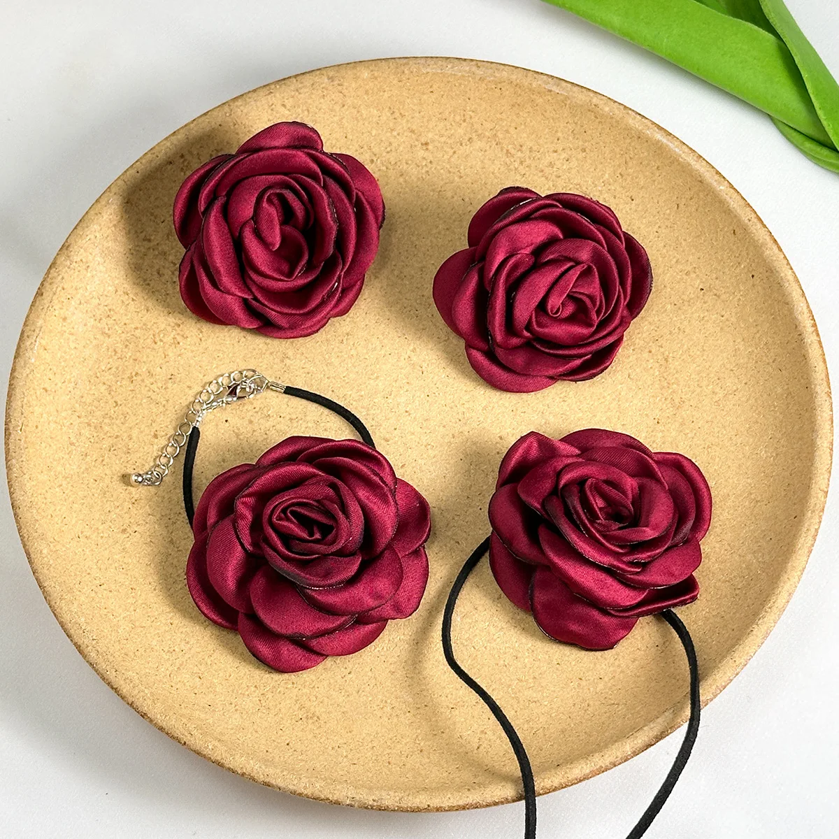 Rose Flower Choker Necklace For Women Jewelry Set Elegant Party Long Rope Chain Exaggerated Pendant Necklace And Earrings Set
