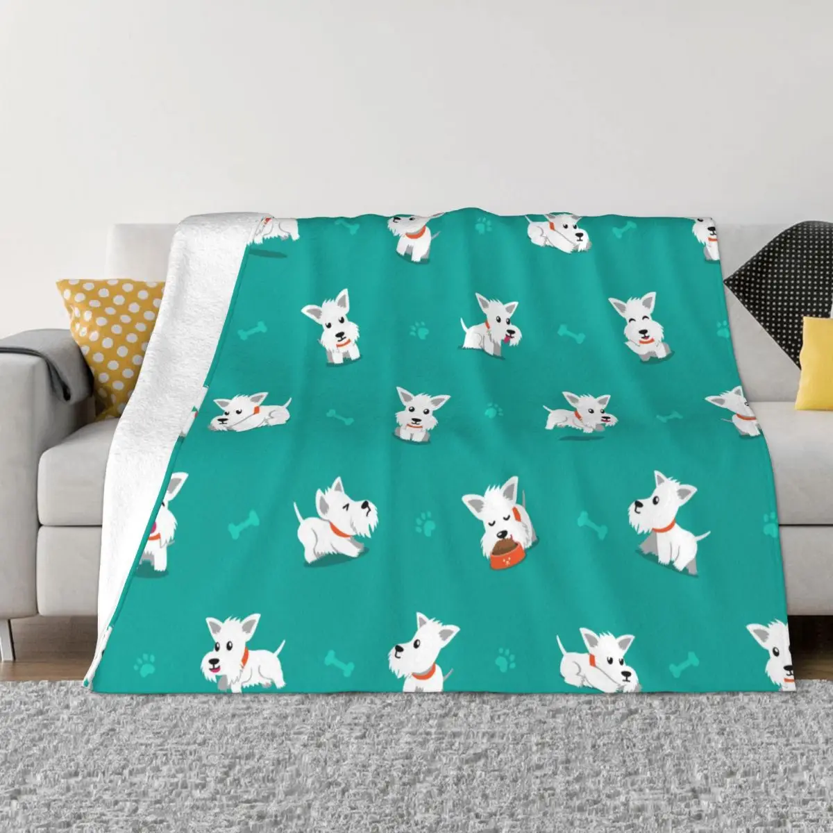 

Cute Cartoon Blankets Scottish Terrier Dog Wool Awesome Breathable Throw Blankets for Chair Covering Sofa Spring Autumn