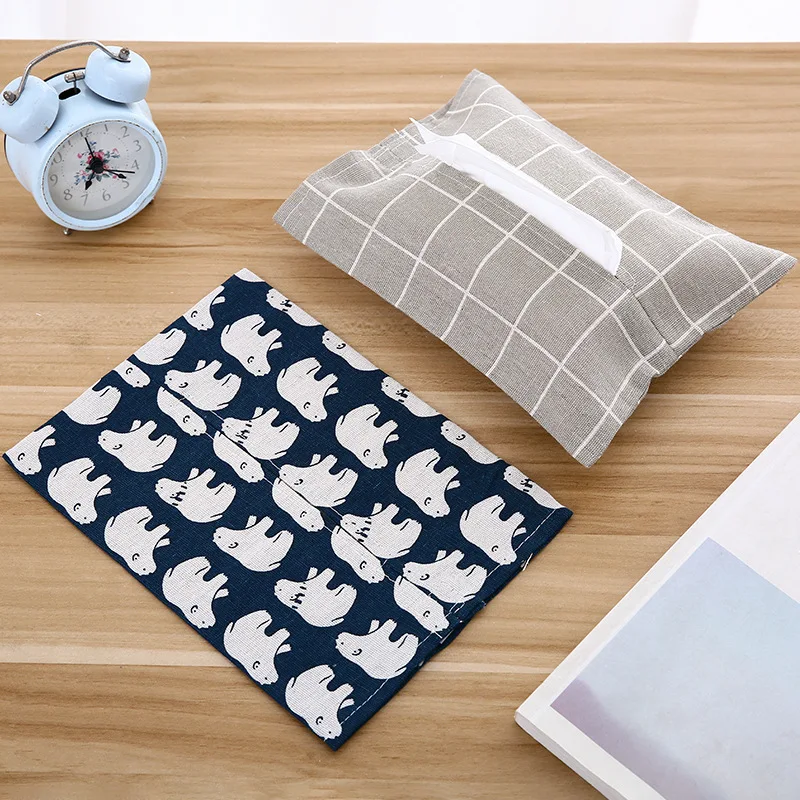Cotton and Linen Paper Towel Set Cloth Tissue Box Bag Dustproof Waterproof Portable for Car Home Office Interior Tissue Boxes 2