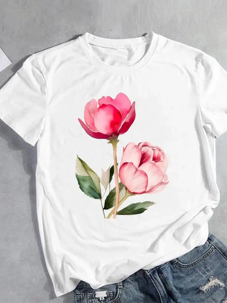 

Fashion Lady Casual Clothes T Female Graphic Tee Clothing Lovely Flower Trend Cute 90s Women Short Sleeve Print T-shirts