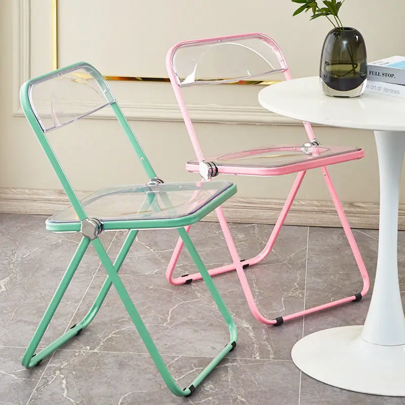 Color Transparent Folding Chair Crystal Backrest Chairs Ins Fashion Photo Clothing Store Chair Dining Chair Office Chair 59 inch 3 person backrest solid cast aluminum bench public chair park chair garden chair stree bench bronze color good quality