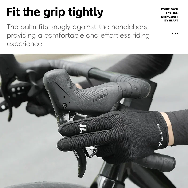 WEST BIKING Spring Autumn Full Finger Cycling Gloves Touch Screen Road Bike Breathable Gloves Men Anti-Slip Driving
