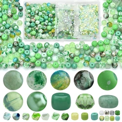 Green Glass Beads Jewelry Making Kit - Round and Seed Beads (Light green)