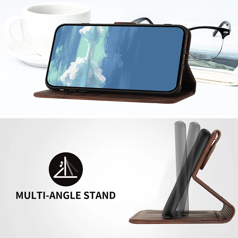 Leather Wallet Phone Case with Card Slots and Holder