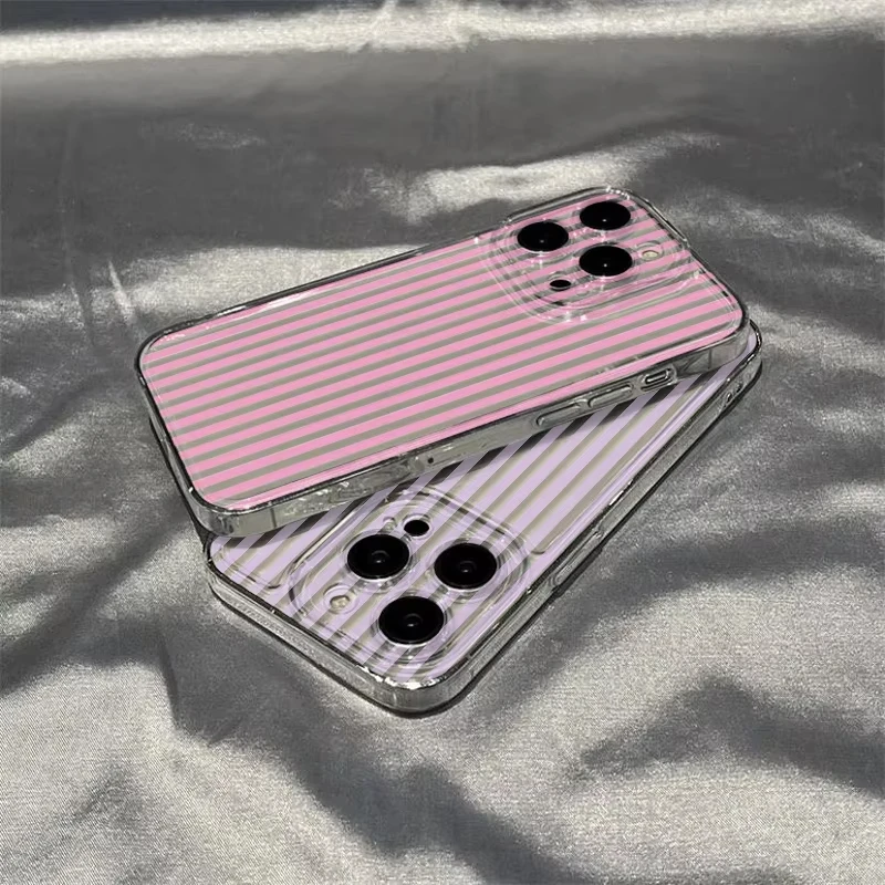 Vibrant Pink and Purple Striped Clear Silicone Phone Case