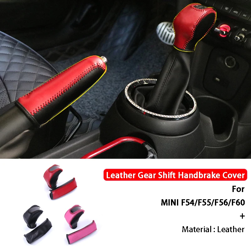 

Car Interior Genuine Leather Handbrake Cover Stickers Gear Case Car Styling For M coope r F 54 F 55 F 56 F 60 Auto Accessories