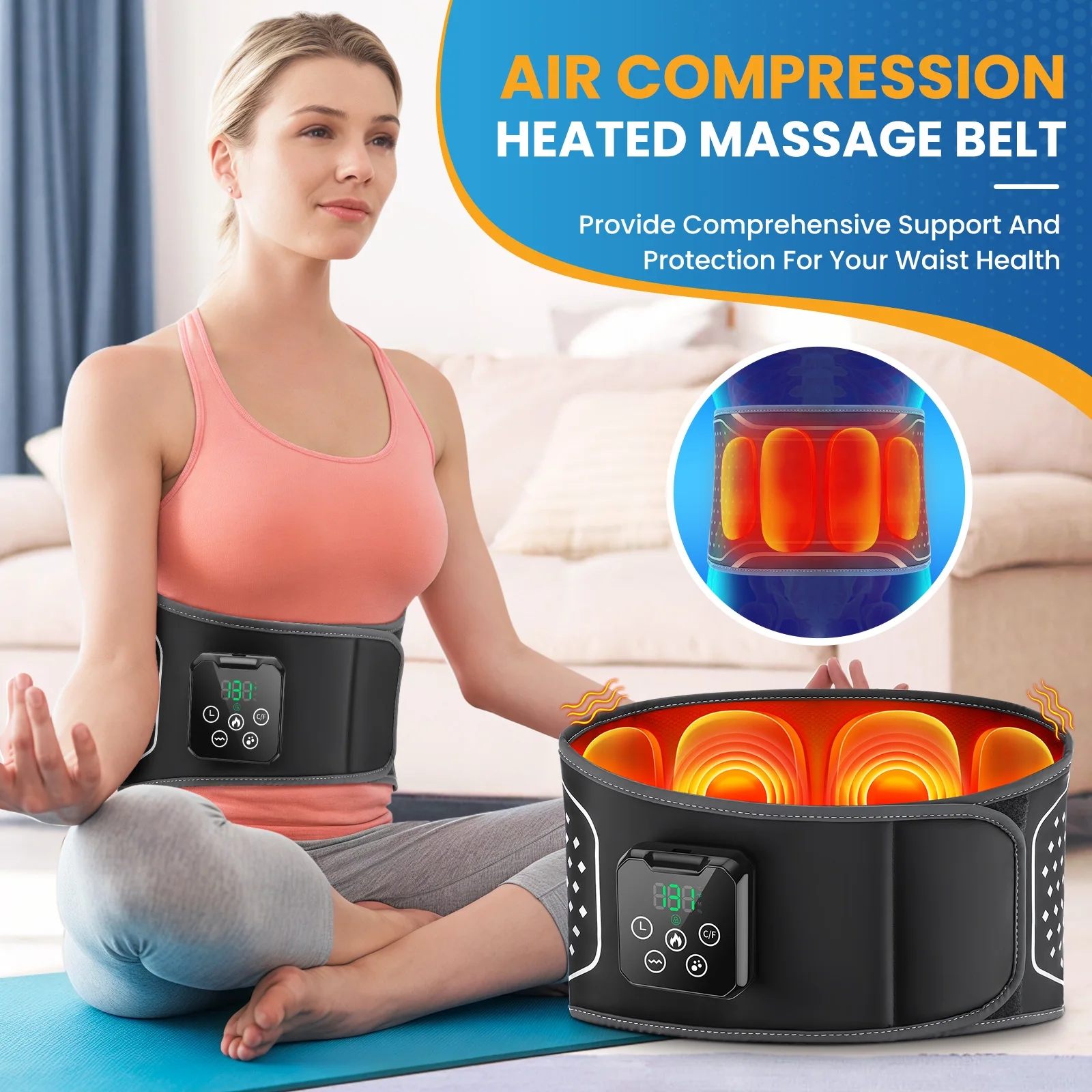 Double-layer Airbag Waist Massager Back Decompression Belt Electric Heating Vibration Waist Massage Belt Lumbar Support Relax