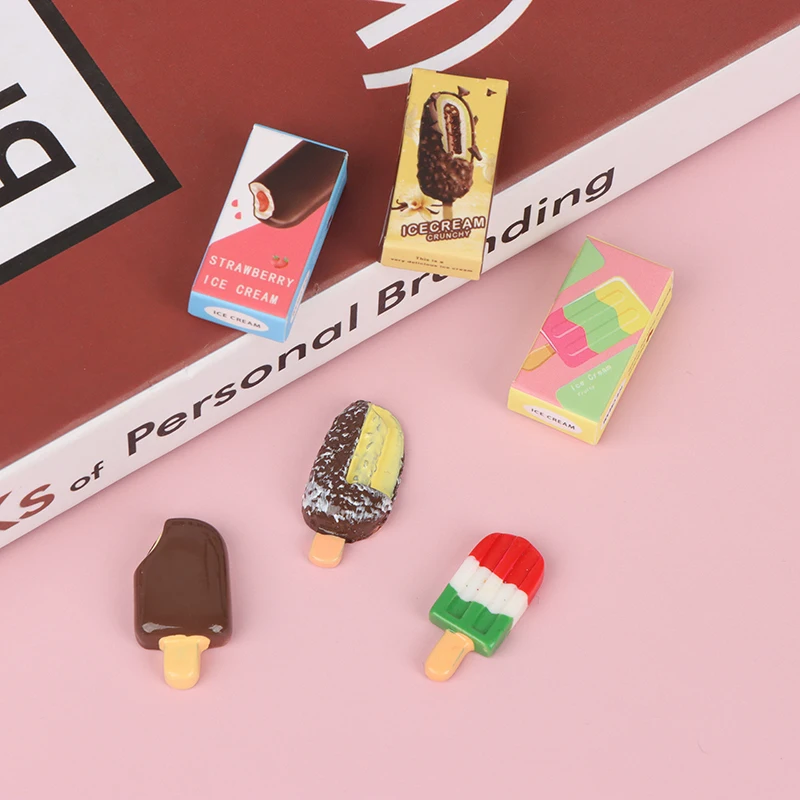 1-5pcs 1:12 Dollhouse Miniature Chocolate Ice Cream Popsicle Mini Ice Pop Food Modle for Pretend Play Kitchen Decor Toys